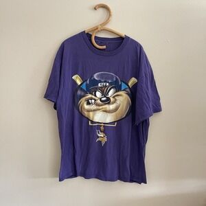VTG 90s‎ Minnesota Vikings Warner Bros Taz Tasmanian Devil BASEBALL T-Shirt L
